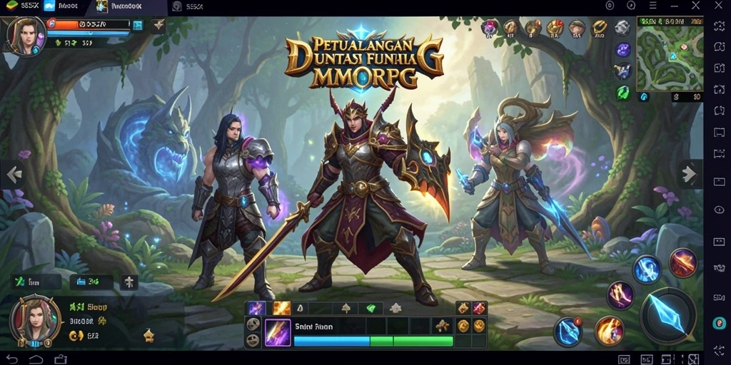 Tangkapan layar 555ZK menampilkan pertempuran seru di dunia MMORPG.