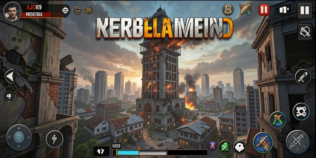 Screenshot gameplay AJO89 menampilkan strategi Tower Defense yang intens.