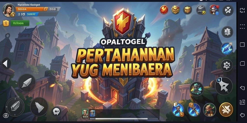 Screenshot gameplay OPALTOGEL menampilkan menara dan musuh yang intens.