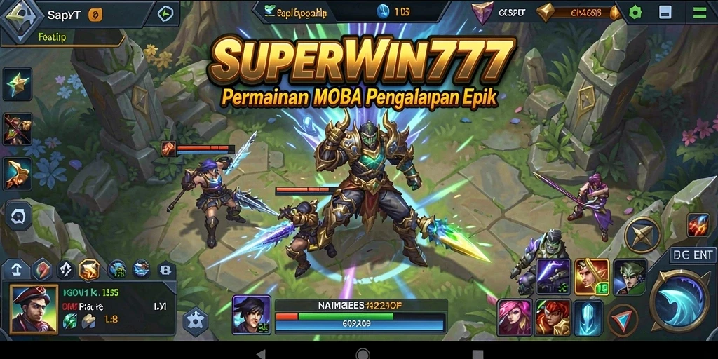 Screenshot gameplay SUPERWIN777 menampilkan aksi MOBA yang seru.