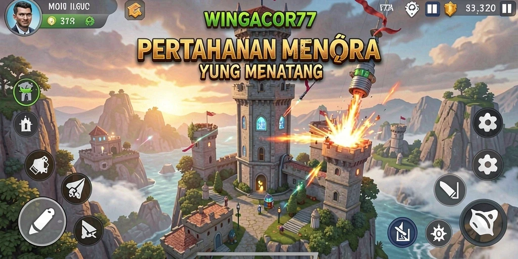 Tampilan screenshot WINGACOR77 menampilkan pertarungan Tower Defense yang intens.